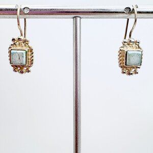 VTG Sterling Silver 925 Blue Stone Square Bead Design Dangle Earrings 1" Length